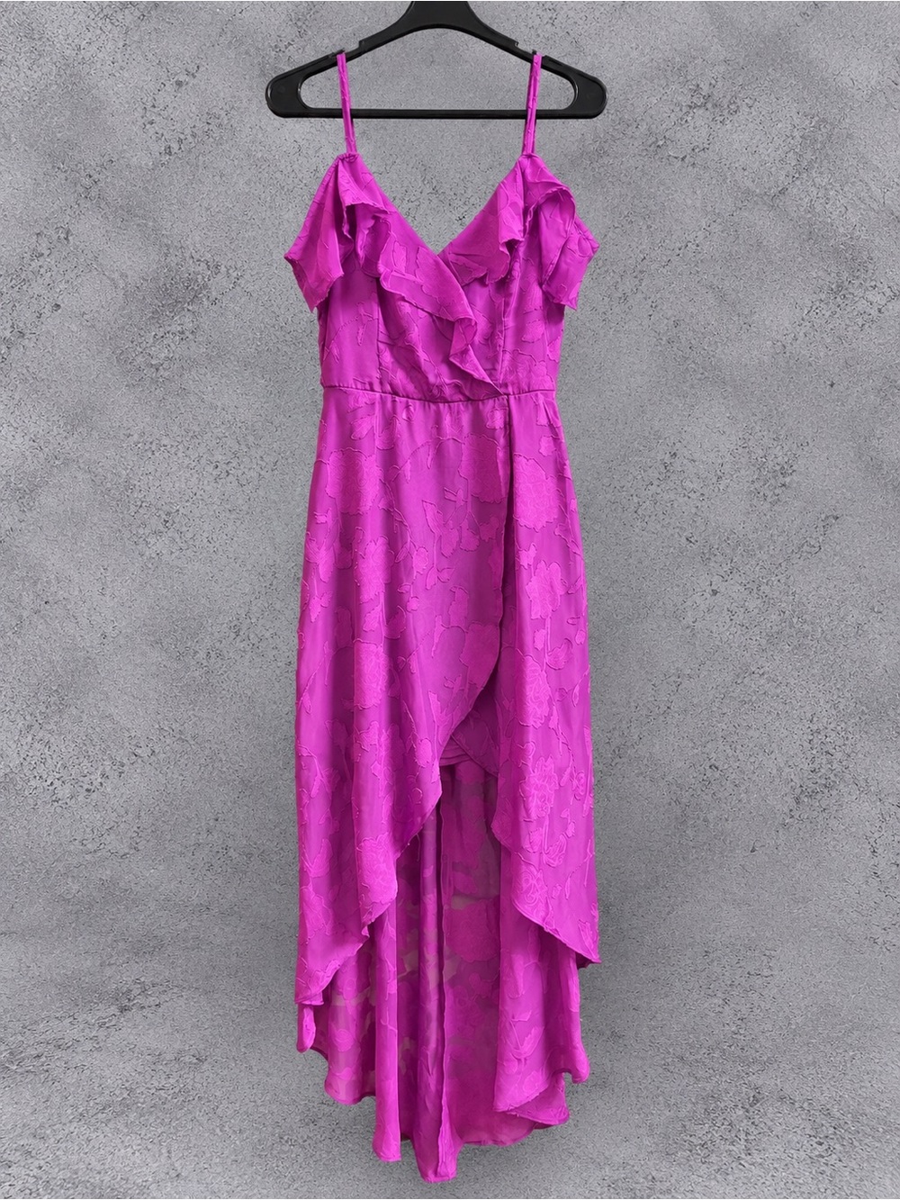 BCX NWT Fuchsia Floral Ruffle High-Low Maxi Dress XS